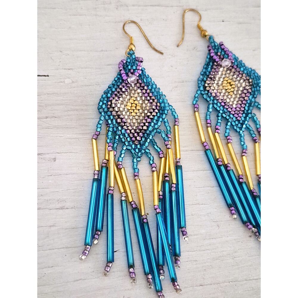 Vintage Artisan Large Chandelier Beaded Earrings - Picture 2 of 4